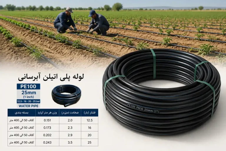 لوله پلی اتیلن آبرسانی 25 میلیمتر (1 اینچ) 12.5، 16، 20 و 25 بار PE100