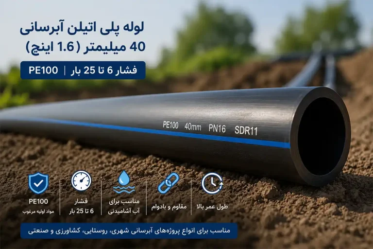 خرید لوله پلی اتیلن آبرسانی 40 میلیمتر (1.6 اینچ) PE100