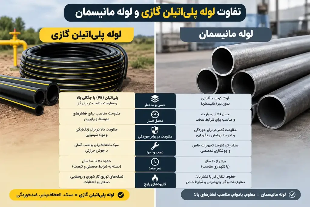 تفاوت لوله پلی اتیلن گازی و لوله مانیسمان