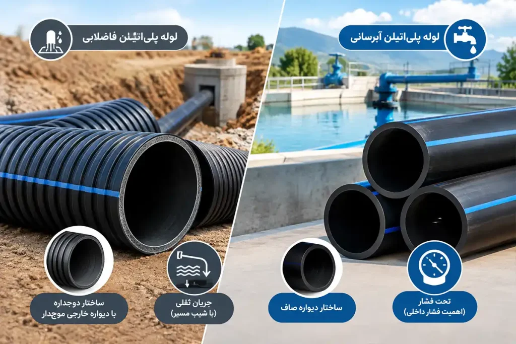 تفاوت لوله پلی‌ اتیلن فاضلابی و آبرسانی چیست 